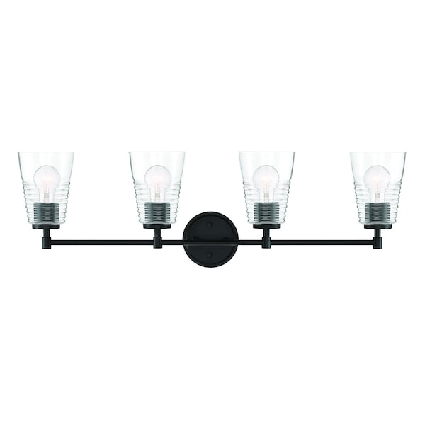 Designers Fountain Ingo 33.5in 4-Light Matte Black Modern Indoor Vanity Light with Clear Ribbed Glass Shade D230M-4B-MB - main